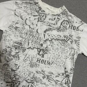 Avirex Graffiti Comic All Over Print T-Shirt Short Sleeve White Grey Mens XL